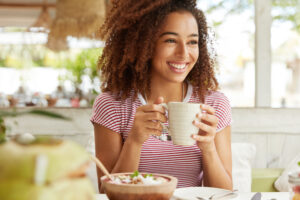 woman drinking coffee